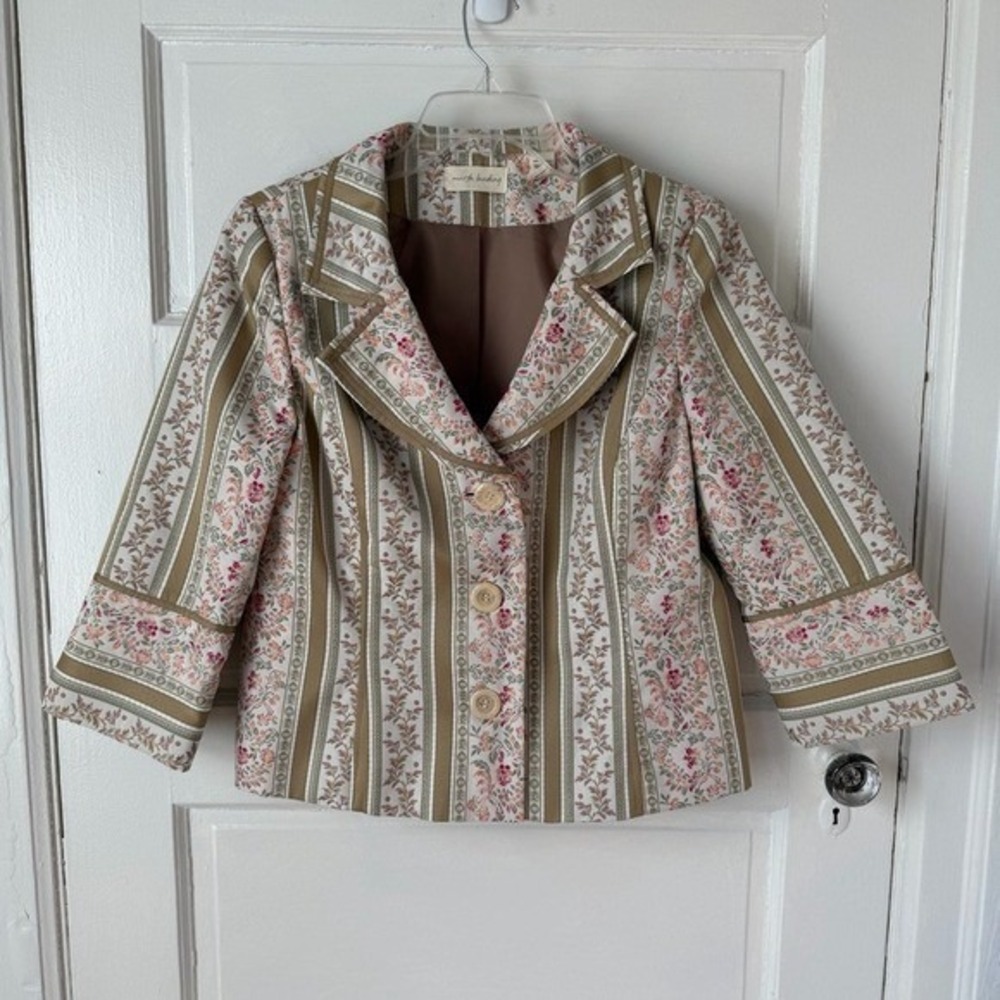 Marsh Landing Floral Embroidered Blazer Jacket Baroque Pink Neutrals Feminine M - Picture 4 of 13